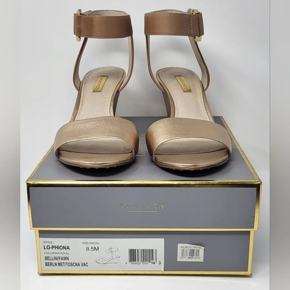 Louise et Cie Ankle Strap Sandle Wedge Shoes 8.5M Fawn/Tan Leather Upper/Lining - Picture 10 of 14